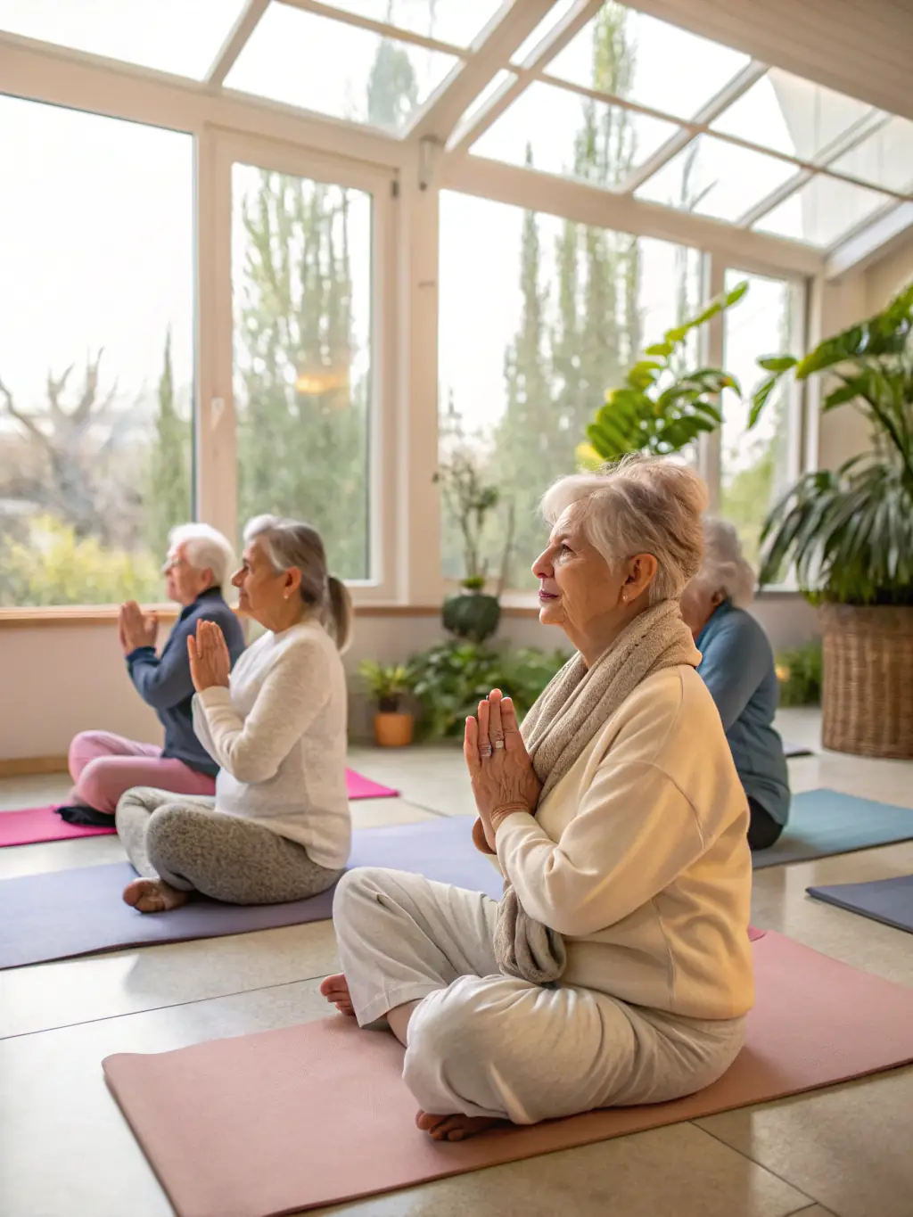 An image of seniors enjoying a gentle yoga session outdoors, highlighting accessibility and health benefits for all age groups.