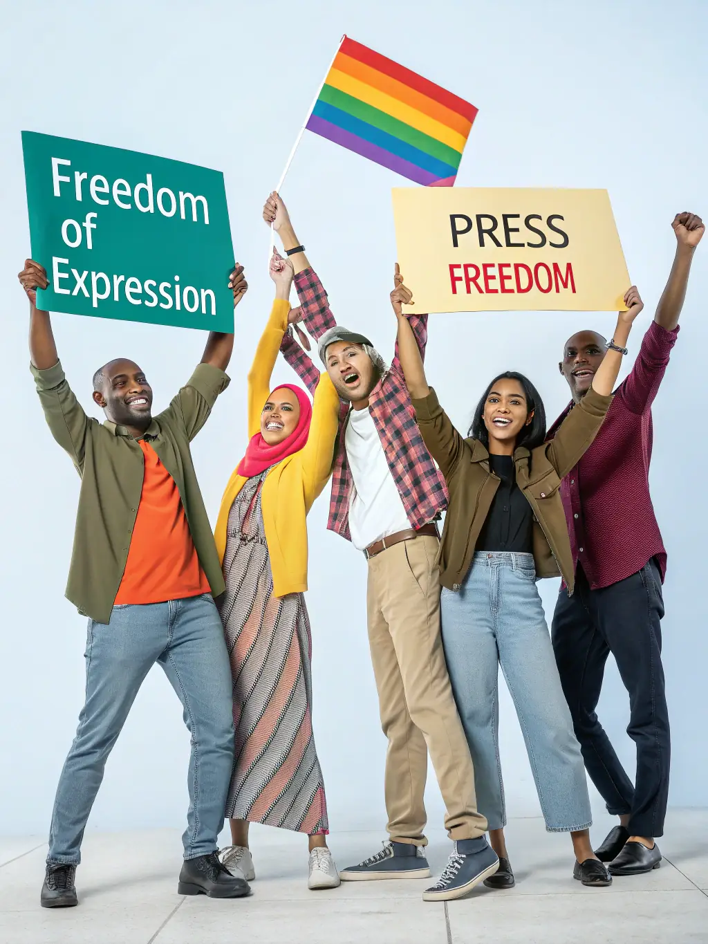 A diverse group of people participating in a peaceful protest march, holding signs advocating for human rights and equality, symbolizing LDH's commitment to social justice.